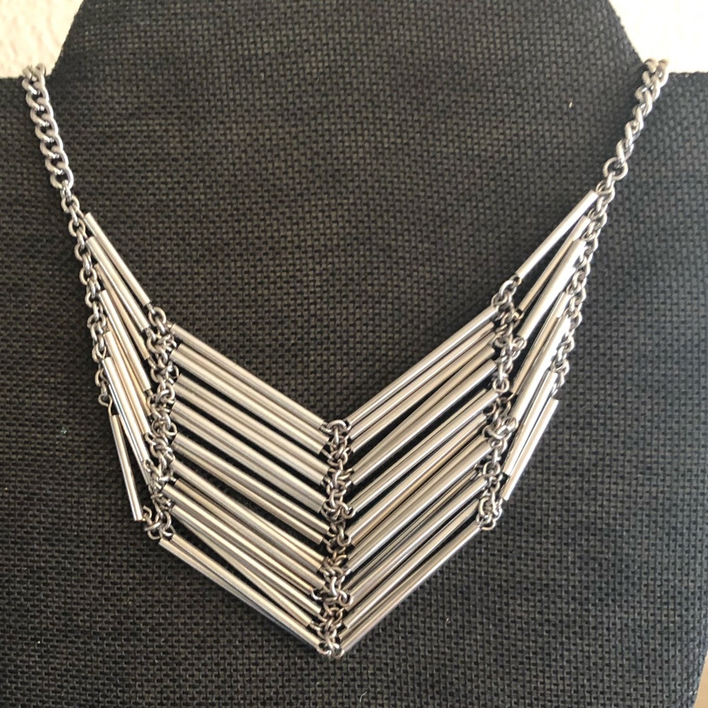 Silver tone bib/statement necklace